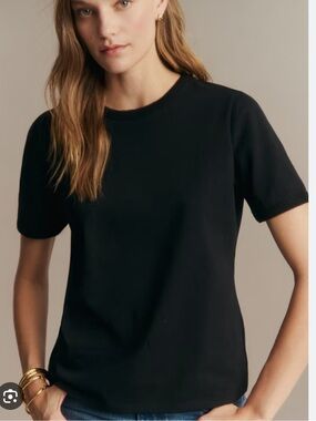 Sezane Nolan Cotton Tee Black Sz S